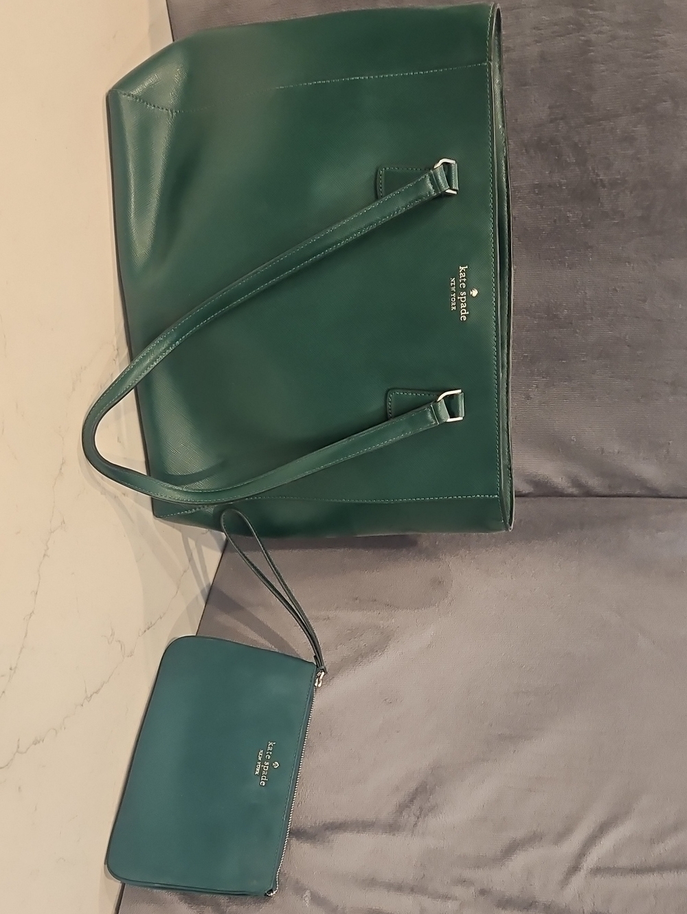 kate spade Emerald Green Leather Tote with Matching Wristlet